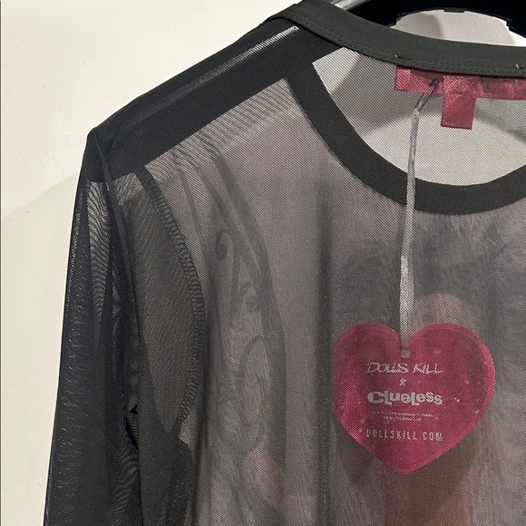 Dolls Kill clueless Cher Black and Red Graphic Long Sleeve mesh Y2K Top medium - Picture 8 of 8